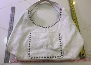 New LAGGO Off-White Metallic Textured Studded Hobo Bag
